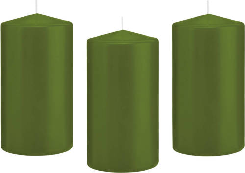 Trend Candles 8x Olijfgroene Cilinderkaarsen/stompkaarsen 8 X 15 Cm 69 Branduren - Stompkaarsen