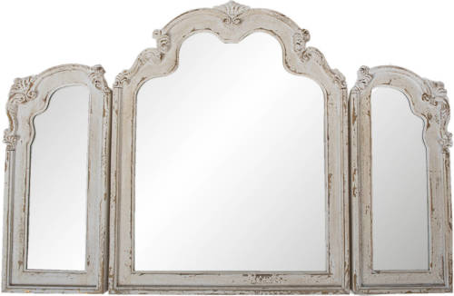 Clayre & Eef Wandspiegel 66*3*84 Cm Wit Hout/ Glas Grote Spiegel Muur