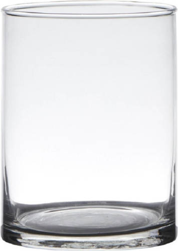 Hakbijl Glass Transparante Home-basics Cylinder Vorm Vaas/vazen Van Glas 15 X 12 Cm - Vazen