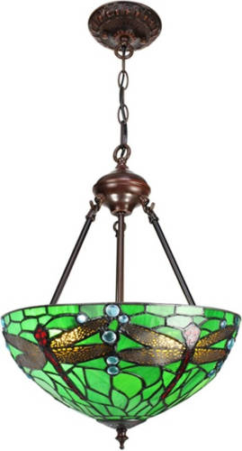 Clayre & Eef Groene Hanglamp Tiffany Ø 31*155 Cm E27/max 2*60w 5ll-9336gr