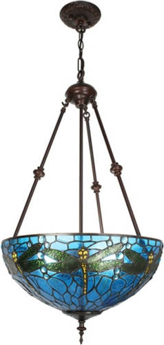 Clayre & Eef Blauwe Hanglamp Tiffany Ø 41*170 Cm E27/max 2*60w 5ll-9338