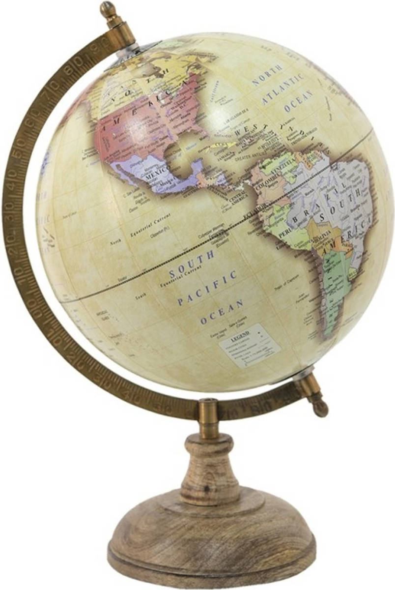 Clayre & Eef Gele Wereldbol/globe 22*22*37 Cm 64913