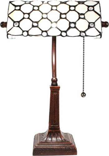 Clayre & Eef Cremekleurige Bureaulamp Tiffany 26*16*40 Cm E27/max 1*40w 5ll-5687