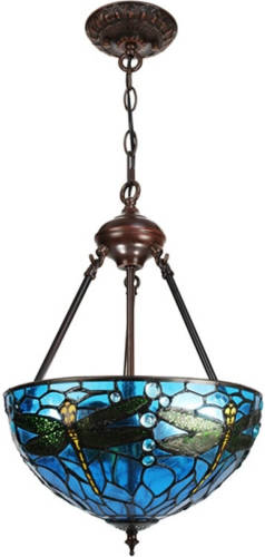 Clayre & Eef Blauwe Hanglamp Tiffany Ø 31*155 Cm E27/max 2*60w 5ll-9336bl