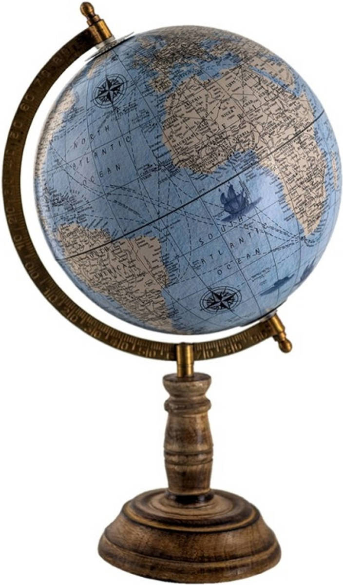 Clayre & Eef Blauwe Wereldbol/globe 22*22*37 Cm 64930