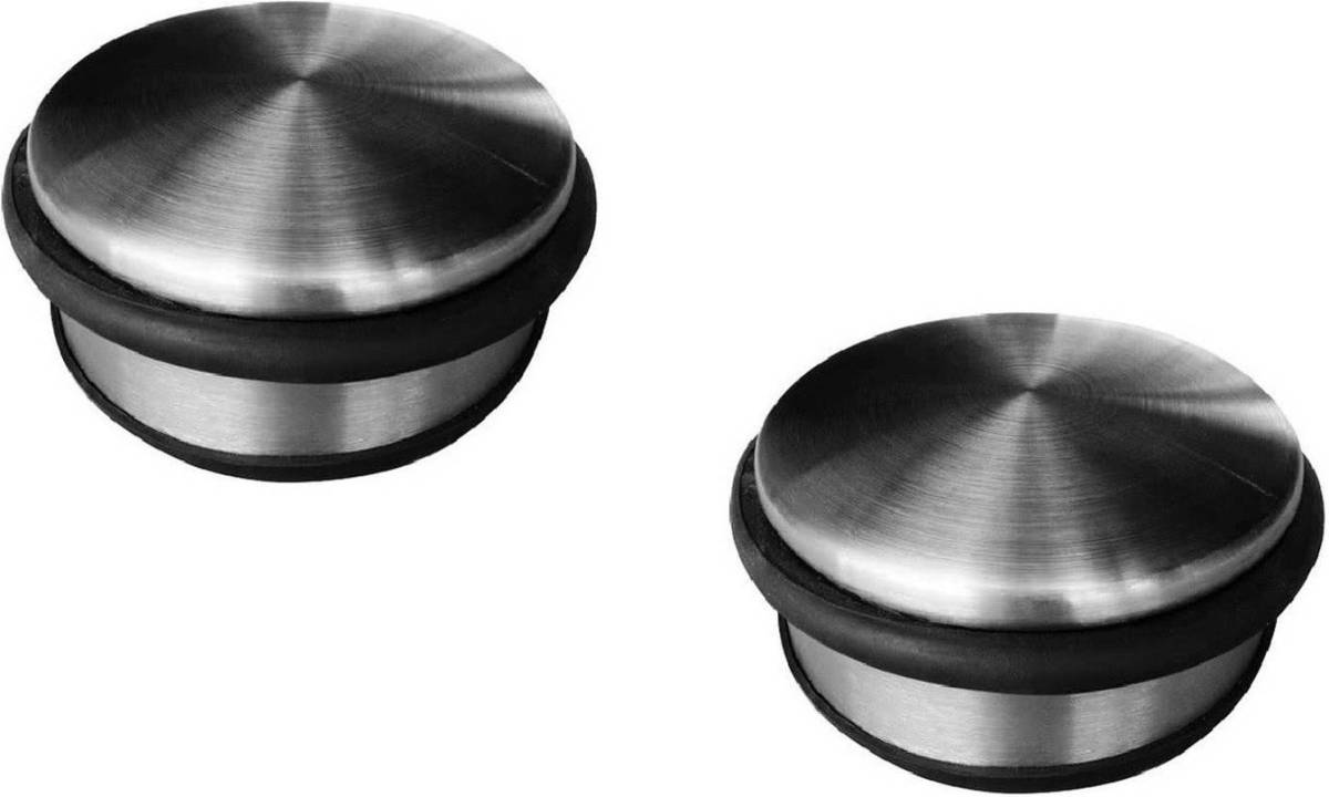 Benson Pakket Van 2x Stuks Rvs Deurstoppers Rond 4,5 X 11 Cm - Deurstoppers