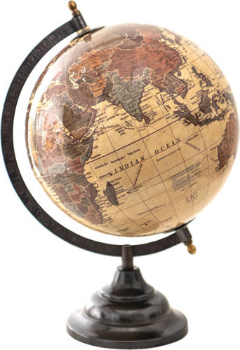 Clayre & Eef Wereldbol 22x33 Cm Beige Bruin Hout Metaal Globe Aardbol Woonaccessoires Beige Globe Aardbol