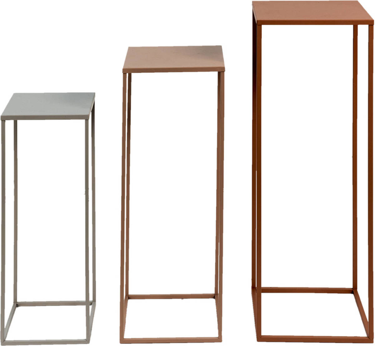 Clayre & Eef Bijzettafel Set Van 3 Roze Grijs Ijzer Rechthoek Plantentafel Sidetable Roze Plantentafel Sidetable