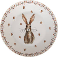 Clayre & Eef Servies Dinerbord Ø 26*2 Cm Wit, Beige Porselein Rond Konijn Eetbord Wit Eetbord