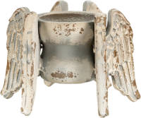 Clayre & Eef Kandelaar Vleugels 21x19x15 Cm Grijs Beige Hout Rond Kaarsenstandaard Kaarsenhouder Grijs Kaarsenstandaard