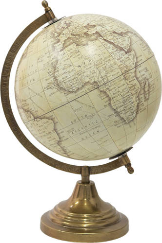 Clayre & Eef Wereldbol 22x33 Cm Beige Hout Metaal Globe Aardbol Woonaccessoires Beige Globe Aardbol