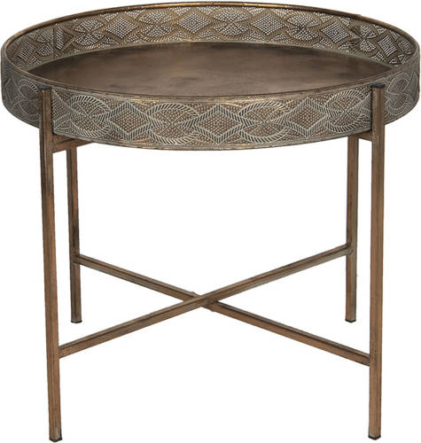 Clayre & Eef Bijzettafel Ø 60x50 Cm Koperkleurig Ijzer Rond Side Table Tafeltje Koperkleurig Side Table Tafeltje