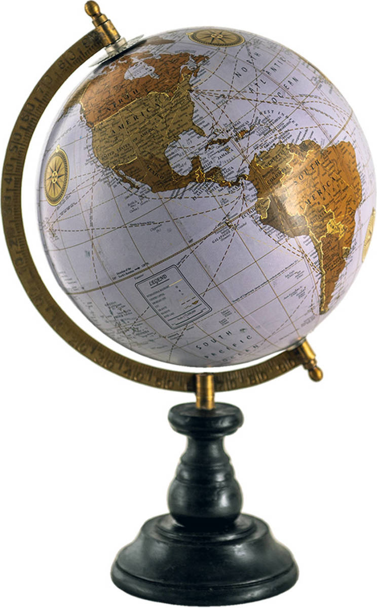 Clayre & Eef Wereldbol 22x37 Cm Bruin Hout Ijzer Rond Globe Aardbol Woonaccessoires Bruin Globe Aardbol
