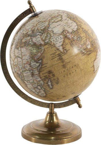 Clayre & Eef Wereldbol 22x30 Cm Geel Bruin Hout Metaal Globe Aardbol Woonaccessoires Geel Globe Aardbol
