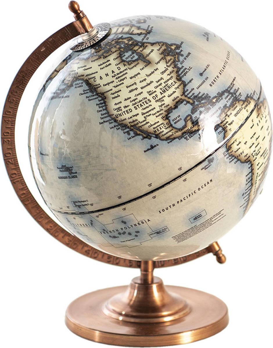 Clayre & Eef Wereldbol 22x30 Cm Blauw Hout Metaal Globe Aardbol Woonaccessoires Blauw Globe Aardbol