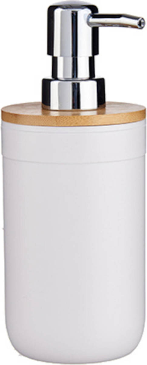 Shoppartners Berilo Zeepdispenser 350 Ml 8 X 17 Cm Polypropyleen/bamboe Wit