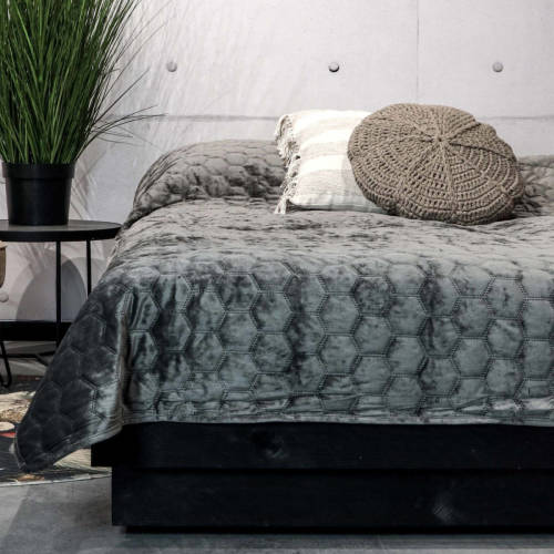 Unique Living Peggy - Bedsprei - Tweepersoons - 220x220 Cm - Dark Grey