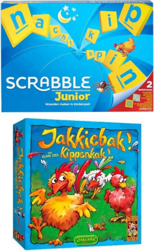 Spellenbundel - 2 Stuks - Mattel Scrabble Junior & Jakkiebak! Kippenkak!