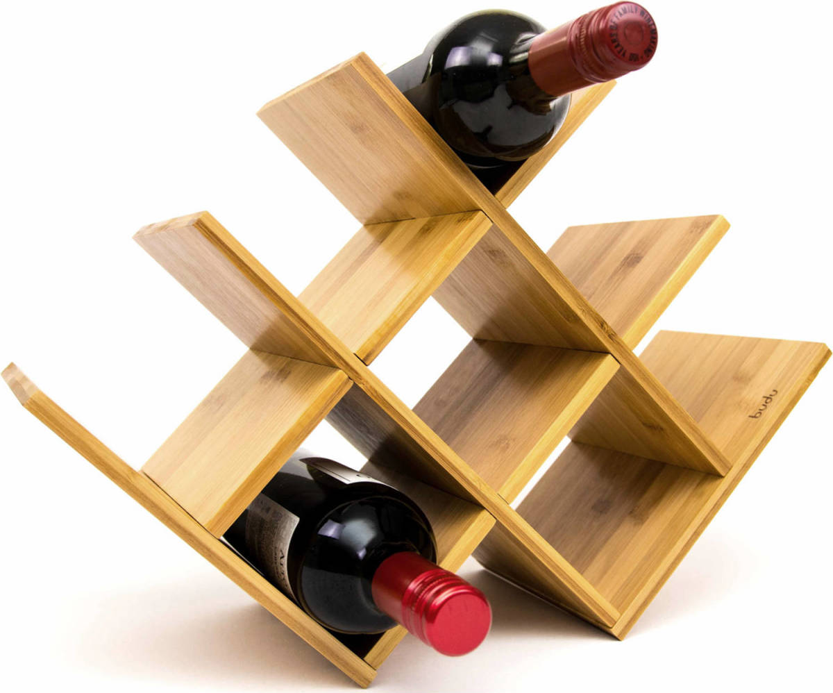 Budu Wijnrek Bamboe 8 Flessen - Wijnrek Hout - Houten Wijnrek - Flessenrek - Bamboe Wijnrekken - Wijnrek Design