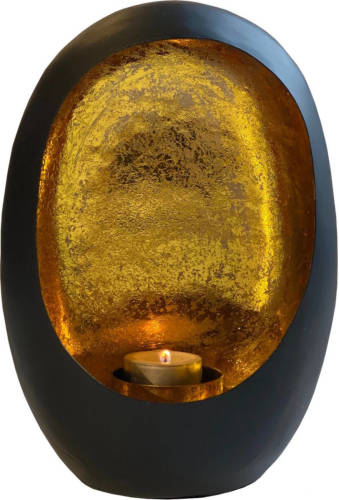 CASA DI ELTURO Kandelaar Golden Egg - Zwart/goud - Large - H 21 Cm