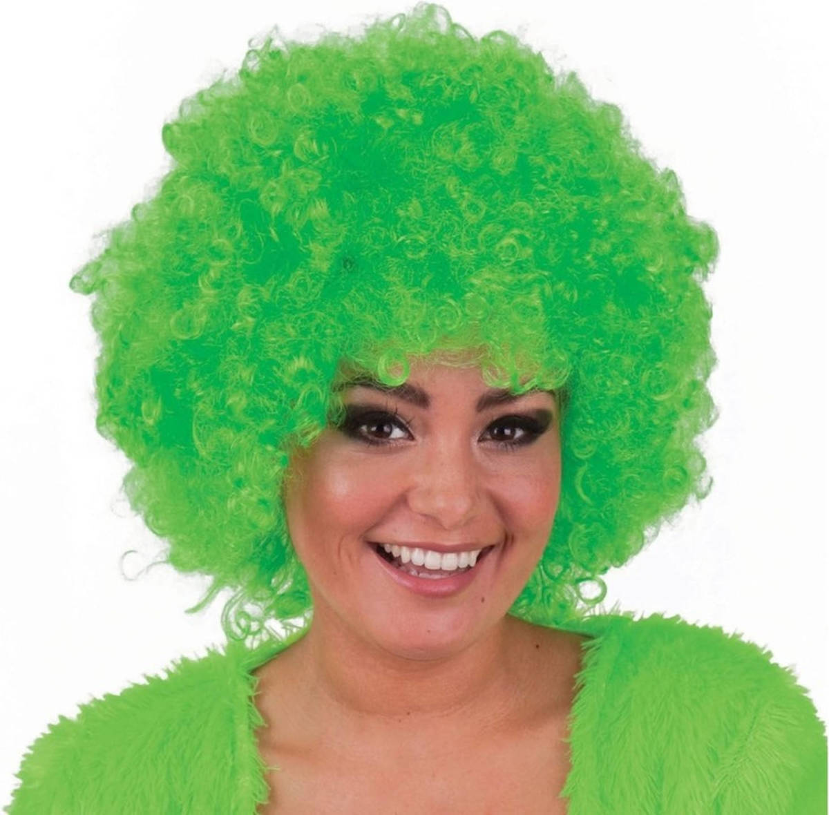 Funny Fashion Neon Groene Afropruik - Verkleedpruiken