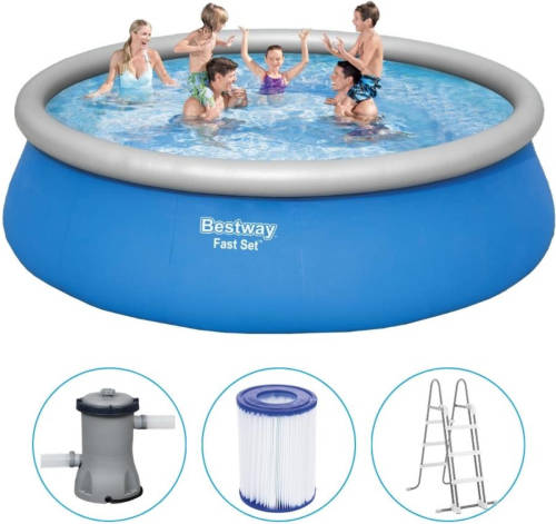 Bestway - Fast Set - Opblaasbaar Zwembad Inclusief Filterpomp En Zwembadtrap - 457x122 Cm - Rond