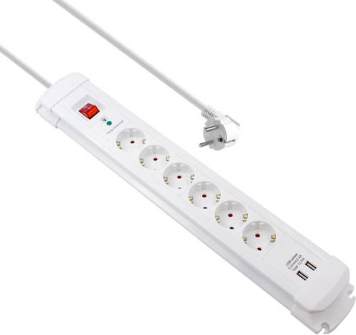 Stekkerdoos - 6 Voudig - 2x Usb - Aan/uit Schakelaar - 2 Meter - Wit - Allteq