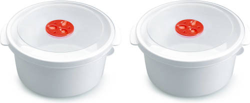 Forte Plastics 2x Stuks Magnetron Voedsel Opwarm Potjes/bakjes 2 Liter Met Speciale Deksel - Magnetrondeksel