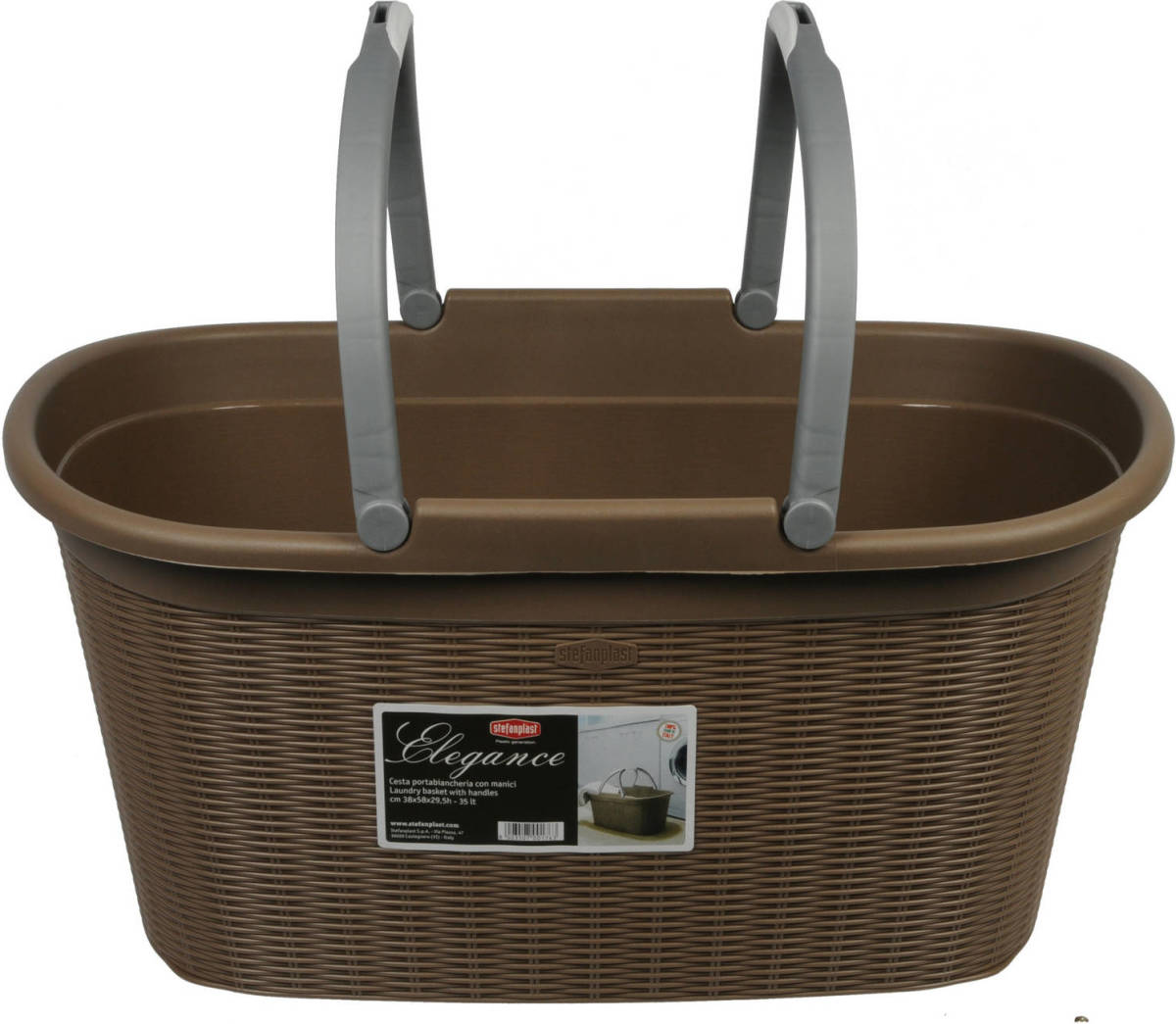 Shoppartners Kunststof Wasmand Chocolade Bruin Met Grijze Handvatten 35 Liter L30 X B38 X H58 Cm - Wasmanden