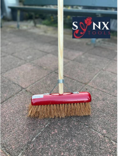 Synx Tools Bezem Coco Zaalveger 30cm - Kokos Bezem Rode Kap - Kamerveger Met Steel 150 Cm -Kokos Haren - Bezem Binnen