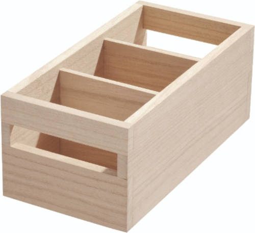 iDesign - Opbergbox Met Handvat, 3 Vakken, 12.7 X 25.4 X 10.2 Cm, Paulownia Hout - iDesign Eco Wood