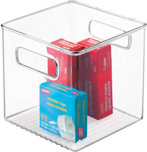 iDesign - Opbergbox Met Handvat, 15.5 X 15.5 X 15.5 Cm, Kunststof, Transparant - iDesign Linus