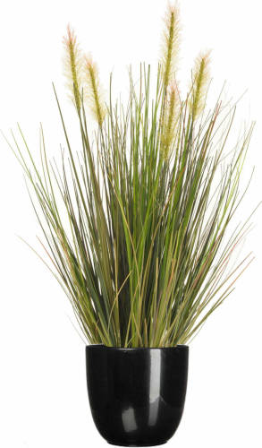 Emerald Kunstplant Groen Gras Sprieten 45 Cm In Zwart Glans Bloempot - Kunstplanten