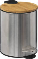 5five Prullenbak/pedaalemmer Zilver/bamboe Metaal 3 Liter 17 X 23 Cm - Pedaalemmers