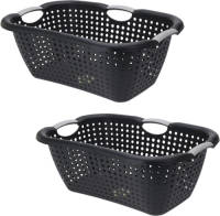 Bathroom Solutions 3x Stuks Wasmanden Met Handvatten - Zwart - Kunststof - 26 Liter - Wasmanden