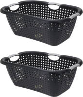 Bathroom Solutions 2x Stuks Wasmanden Met Handvatten - Zwart - Kunststof - 26 Liter - Wasmanden