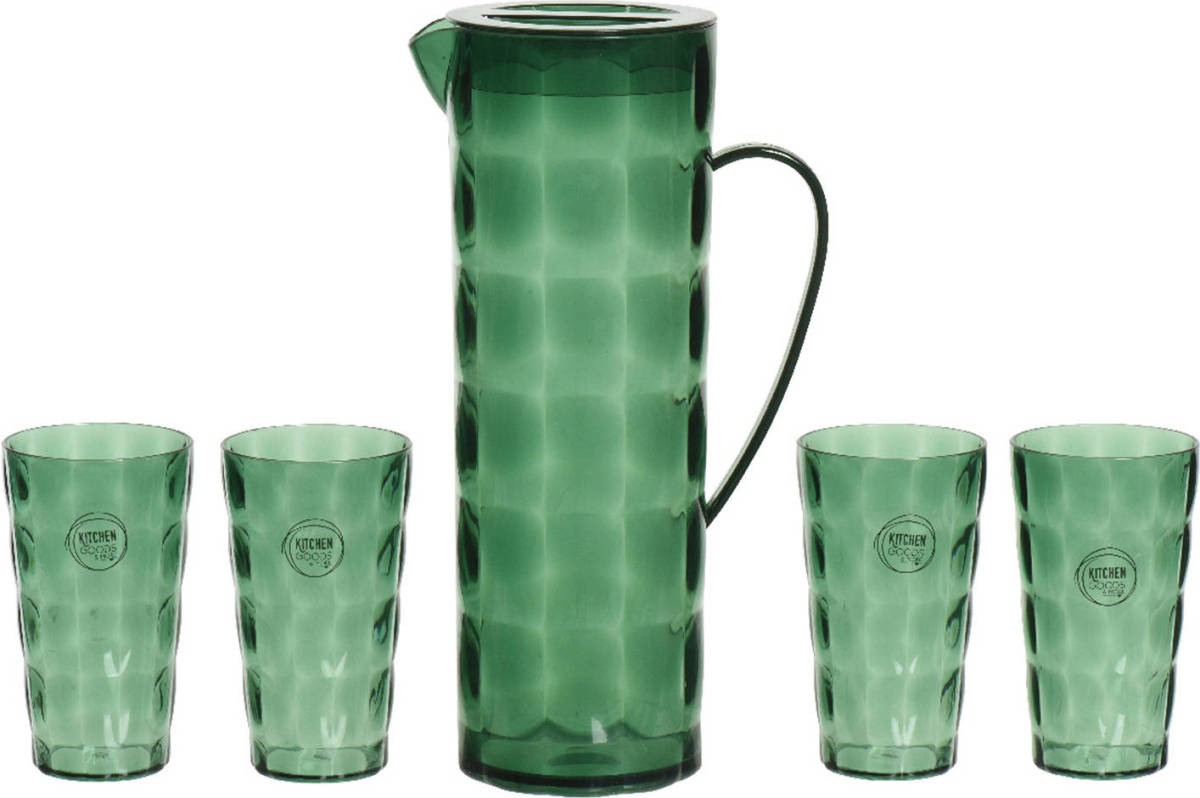 Decoris Waterkan/karaf Set Incl. 4 Bekers - 1,7l - Kunststof - Groen - Schenkkannen