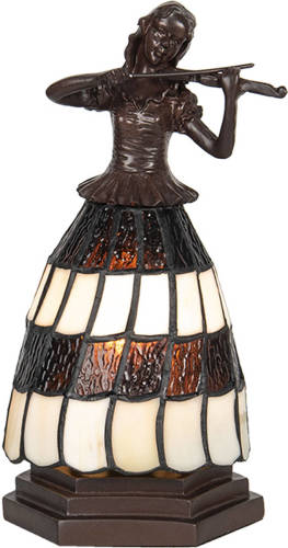 HAES deco - Tiffany Tafellamp Vrouw Bruin, Wit 13x13x26 Cm Fitting E14 / Lamp Max 1x25w