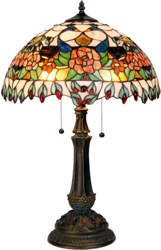 HAES deco - Tiffany Tafellamp Rood, Groen Ø 41x67 Cm Fitting E27 / Lamp Max 2x60w