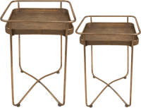 Clayre & Eef Bijzettafel Set Van 2 38x38x53 Cm Goudkleurig Metaal Vierkant Sidetable Tafeltje Goudkleurig Sidetable