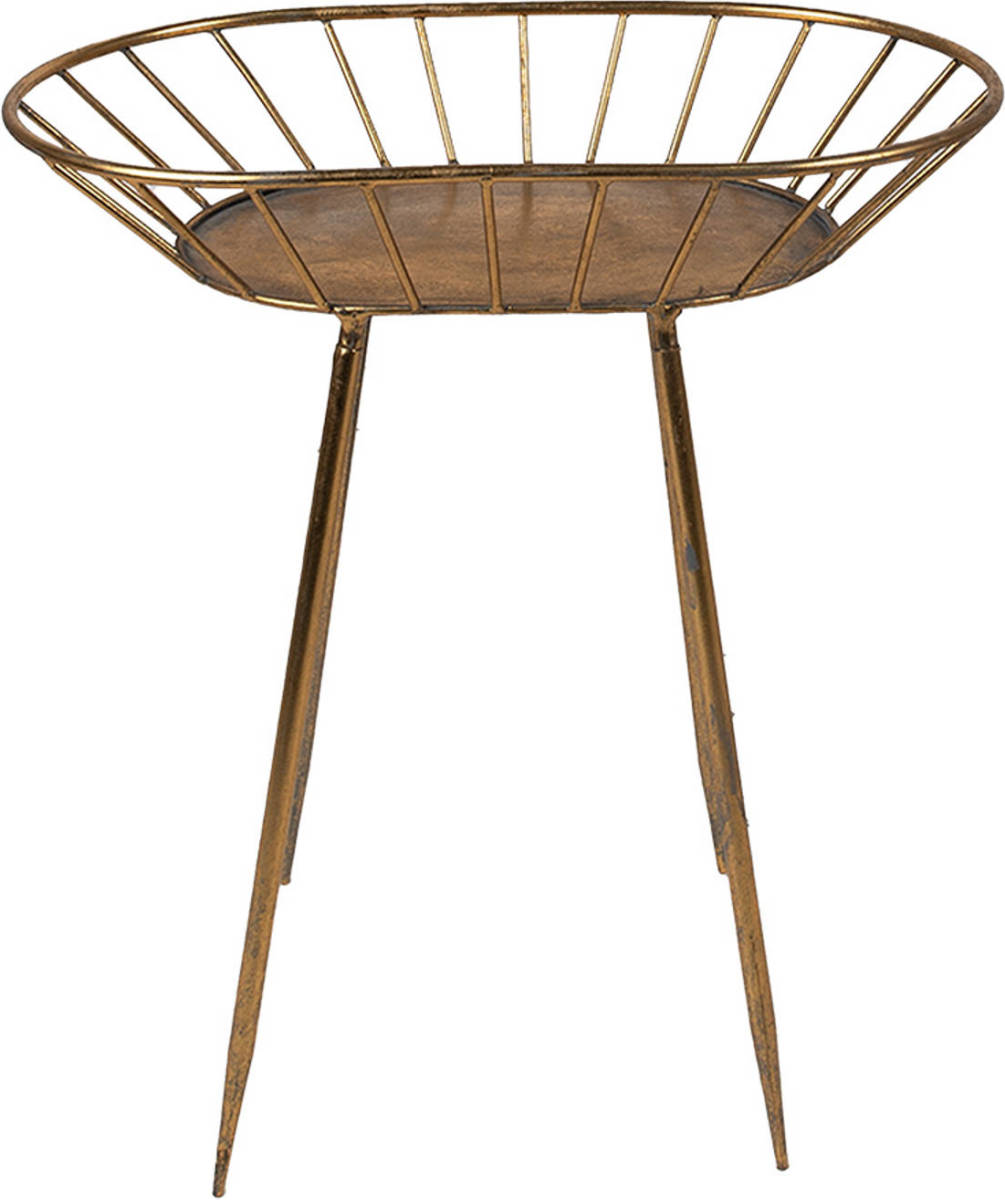 Clayre & Eef Bijzettafel 48x31x53 Cm Goudkleurig Metaal Ovaal Side Table Tafeltje Plantentafeltje Goudkleurig Side