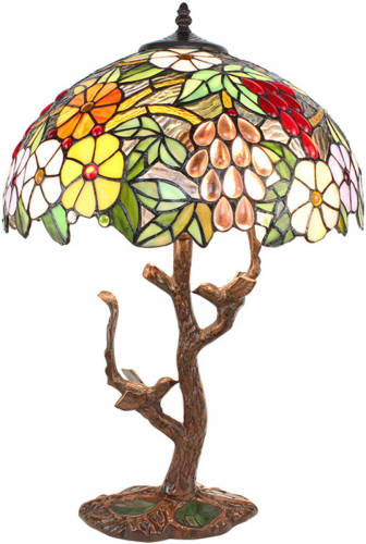 HAES deco - Tiffany Tafellamp Blauw, Groen, Rood Ø 41x57 Cm Fitting E27 / Lamp Max 2x60w