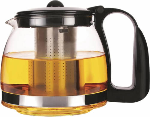 Michelino Glazen Theepot 1,25l - Theefilter - Ergonomisch Hangreep - Zwart