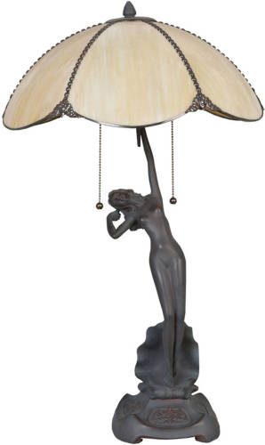 HAES deco - Tiffany Tafellamp Beige, Bruin Ø 41x70 Cm Fitting E27 / Lamp Max 2x60w