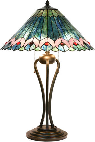 HAES deco - Tiffany Tafellamp Groen, Roze, Blauw Ø 48x73 Cm Fitting E27 / Lamp Max 2x40w