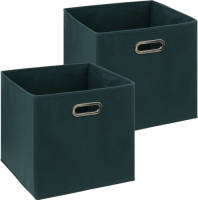 5five Set Van 2x Opbergmand/kastmand 29 Liter Smaragdgroen Linnen 31 X 31 X 31 Cm - Opbergmanden