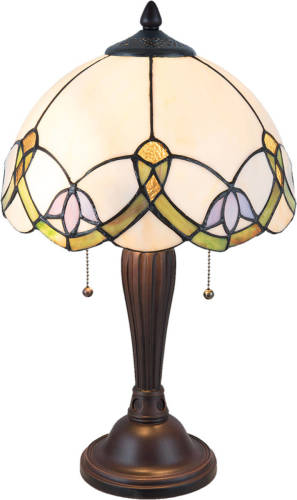 HAES deco - Tiffany Tafellamp Beige, Groen Ø 30x50 Cm Fitting E27 / Lamp Max 2x40w