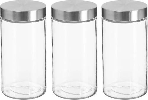 Secret de Gourmet 3x Stuks Voorraadbussen/voorraadpotten 1,7l Glas Met Rvs Deksel - Voorraadpot