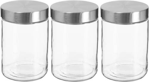 Secret de Gourmet 3x Stuks Voorraadbussen/voorraadpotten 1,2l Glas Met Rvs Deksel - Voorraadpot