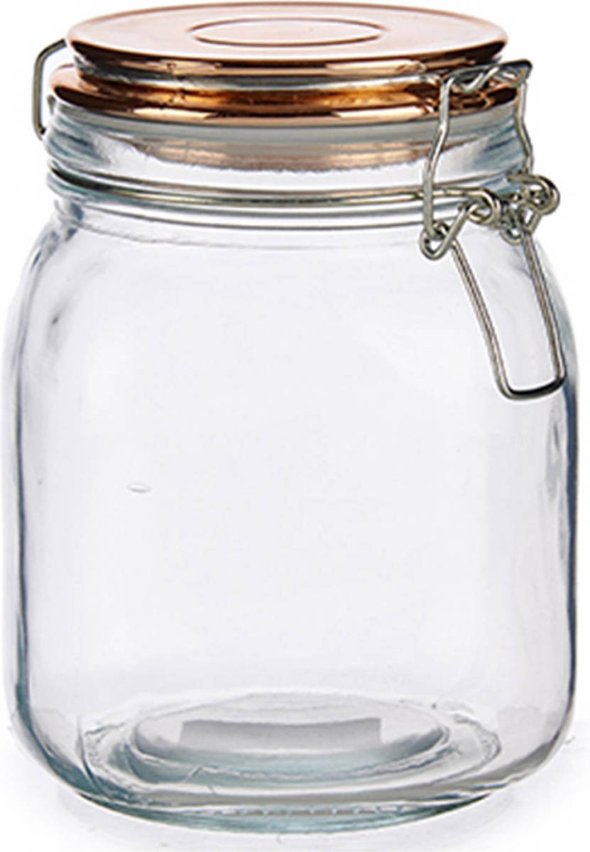 Vivalto Glazen Luxe Keuken Voorraadpot/voorraadbus Met Klepdeksel Koper 1000 Ml - Voorraadpot